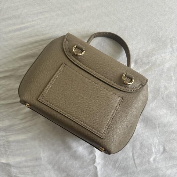 Neiman Marcus Vegan Leather Grey Top Handle Flap Bag - Picture 2 of 4
